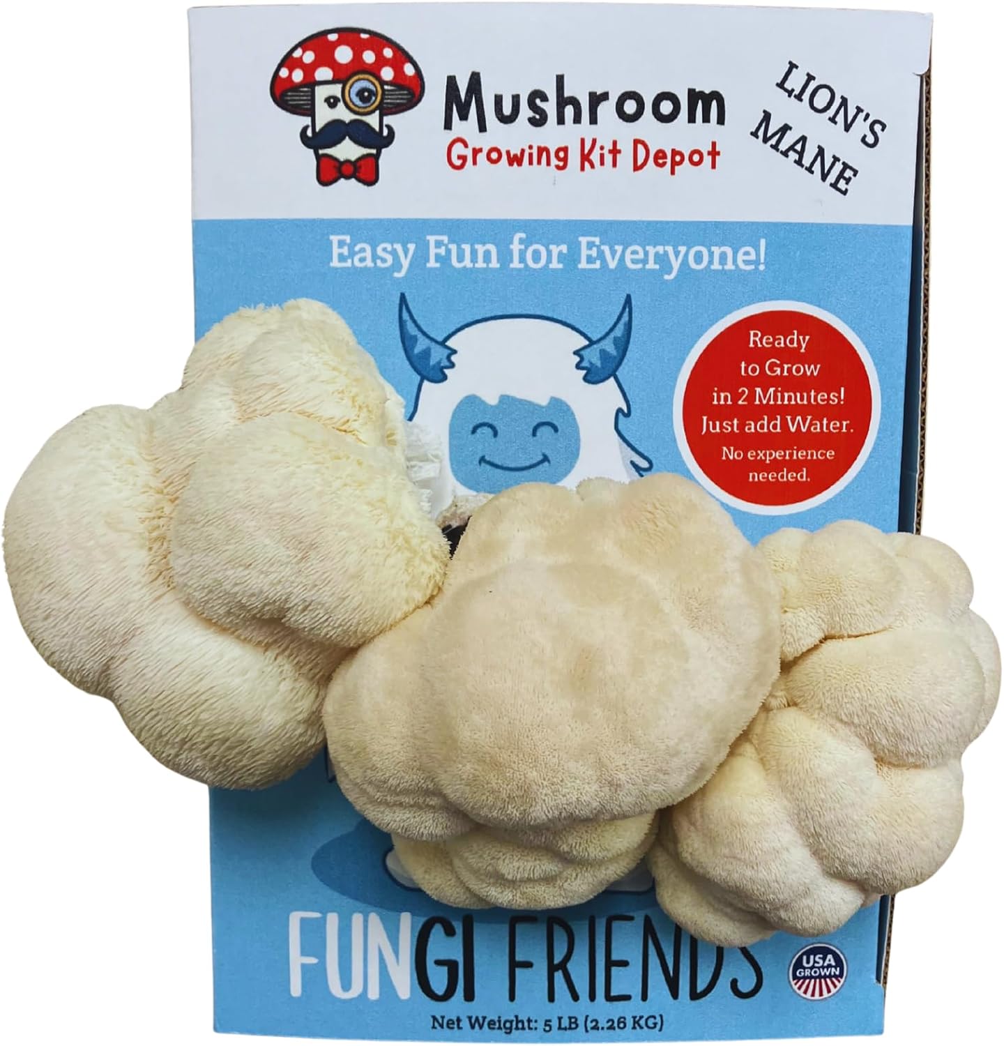Lion's Mane Mushroom Grow Kit (5 lbs) | Betty The Yeti | Beginner-Friendly & Easy to Use | Handmade in USA