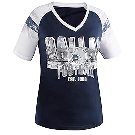 Geneisteck Womens Football Fans V Neck City Raglan T-Shirts - Navy & White X-Large