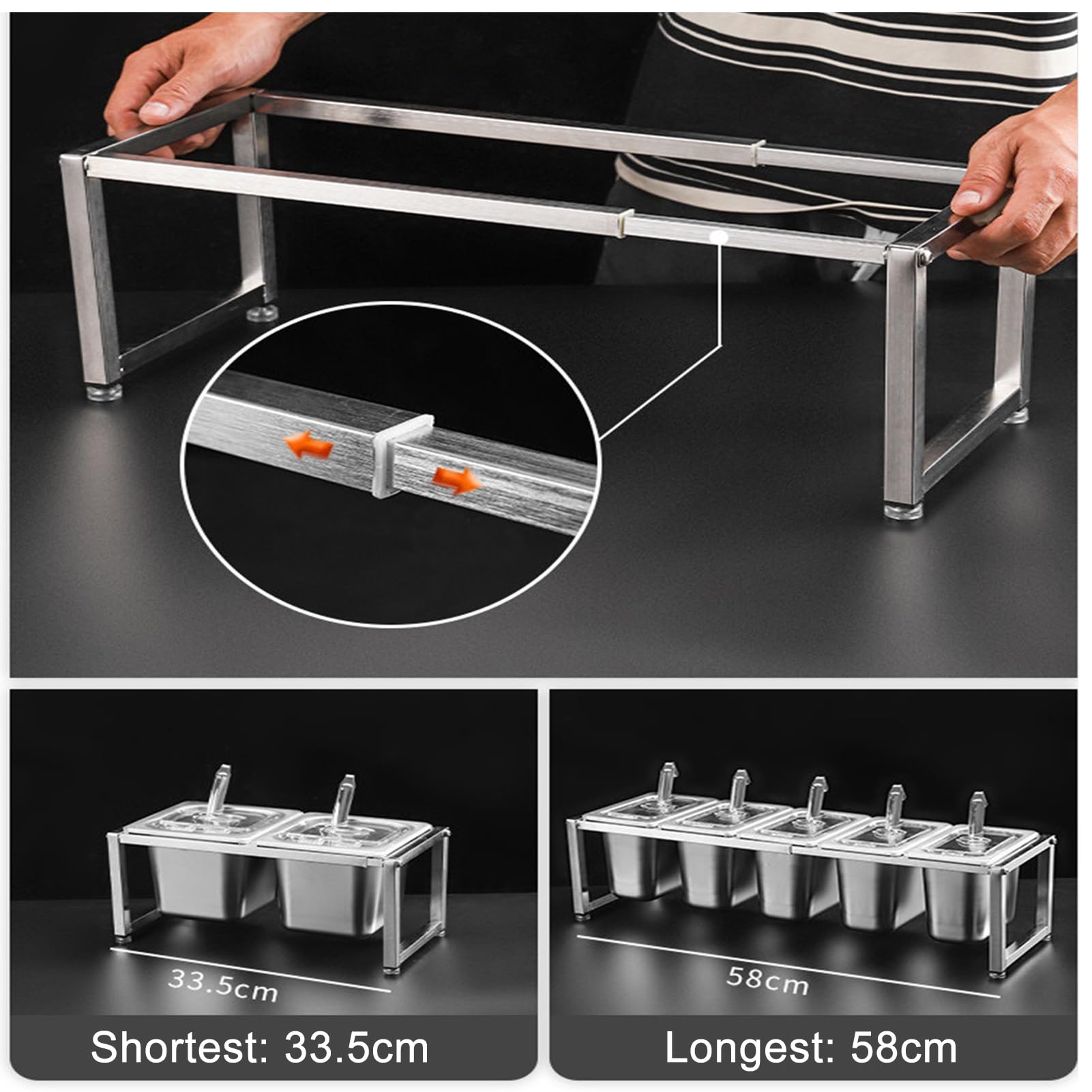 Set di contenitori per pizza e buffet, con cucchiaio, espandibile, in acciaio inox, per casa e ristorante