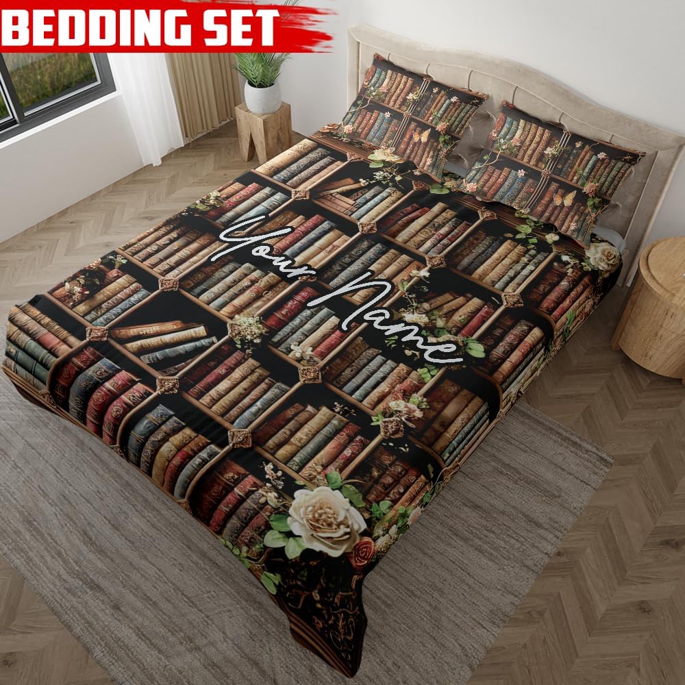 ThuhaTree Store Personalized Floral Book Bedding Set – Floral Book Theme for Lovers