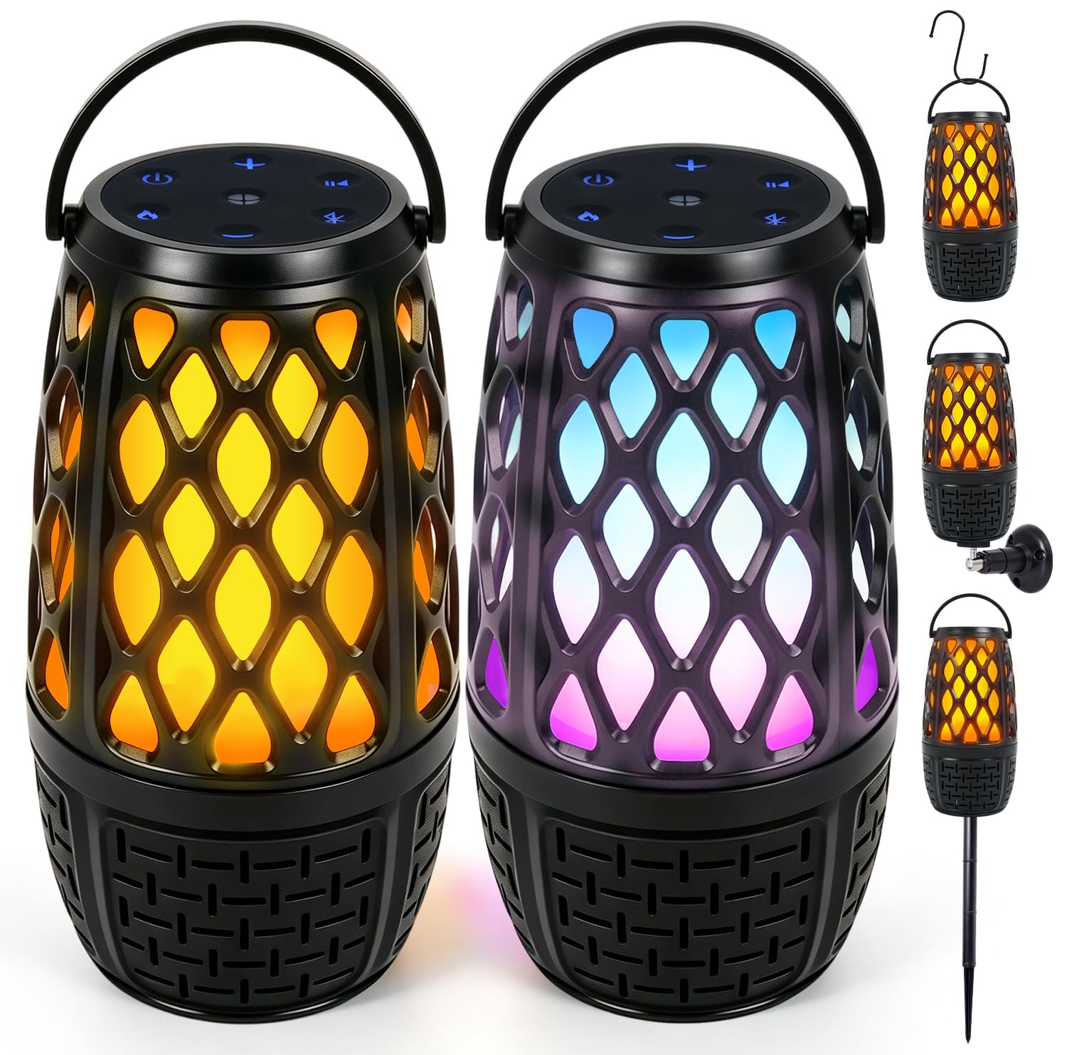 Altavoces para exteriores con llama y luces RGB, estéreo HD de 10 W, regalo