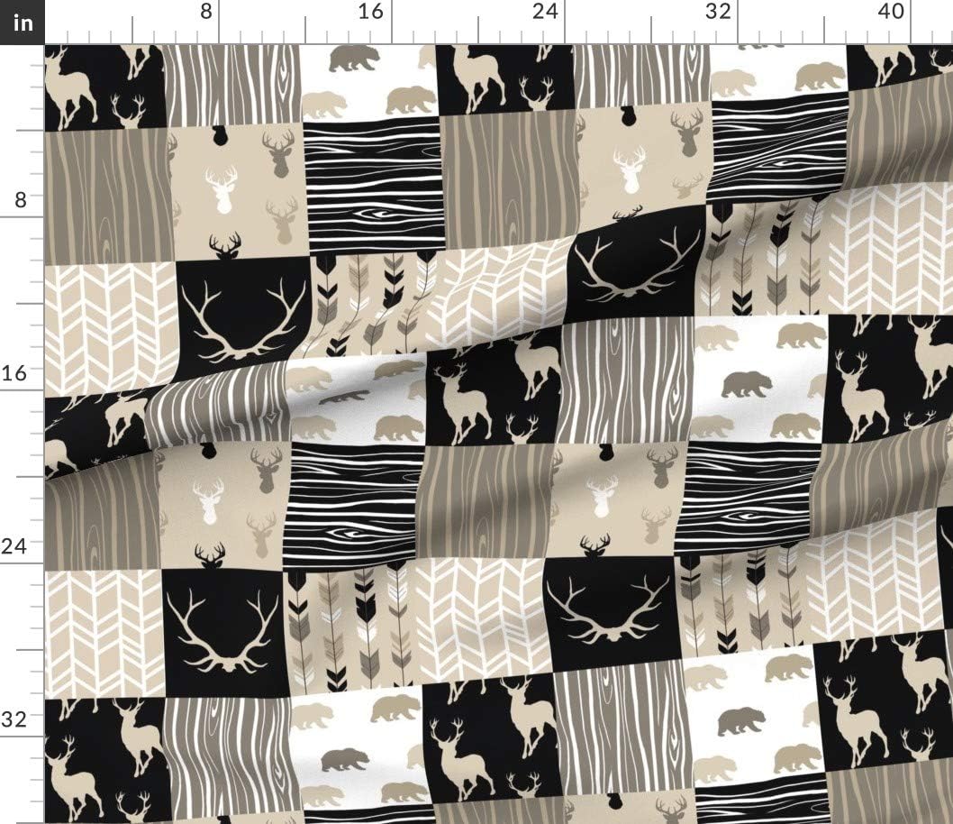 Spoonflower Fabric - Wholecloth Quilt Midnight Woodland Neutrals Black Tan Brown Elk Arrows Printed on Cotton Poplin Fabric by The Yard - Sewing Shirting Quilting Dresses Apparel Crafts