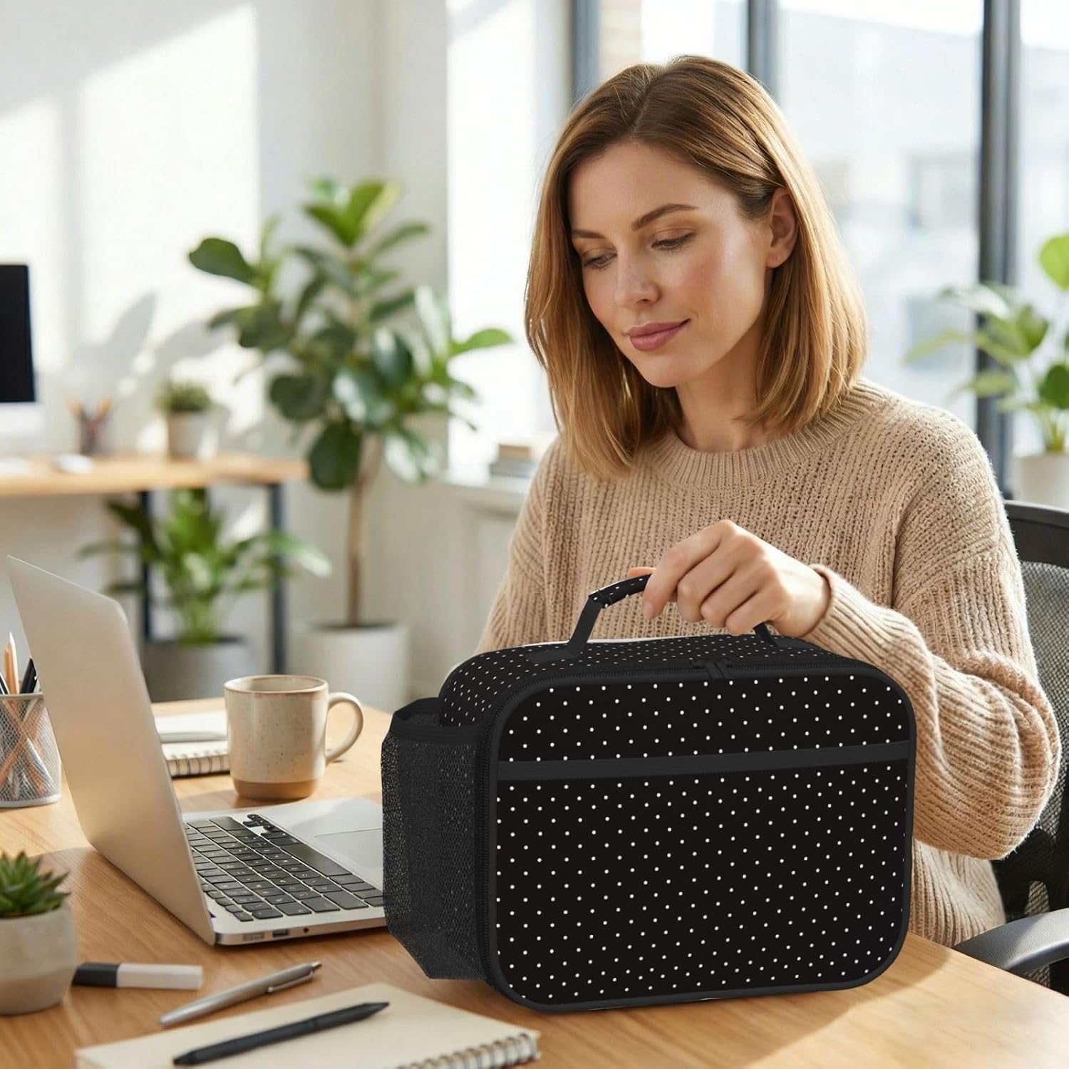 Polkadot Polka Dot Black And White Insulated Lunch Bag For Women Men Large Reusable Lunch Box For Adult Portable Cooler Tote Bags For Work, Picnic Or Travel