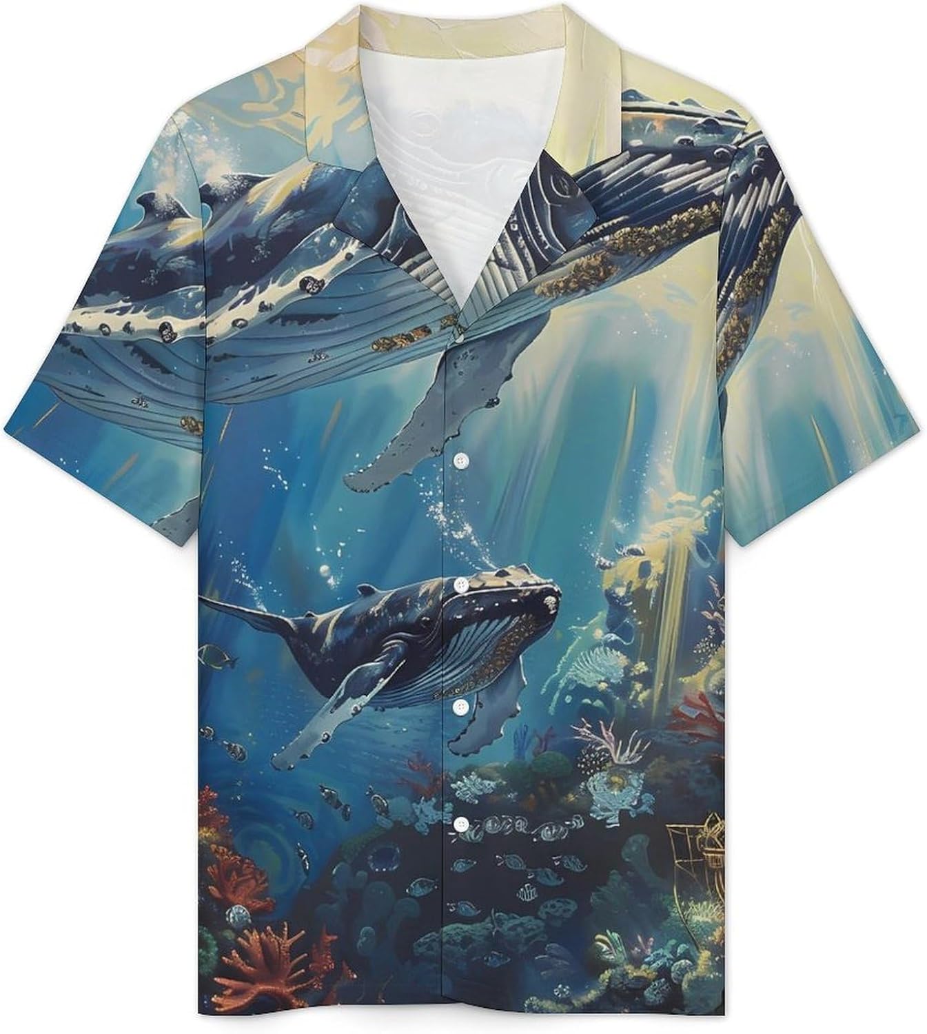 Humpback Whale in The Ocean Men's Short Sleeve Pajama Set Satin Silk Like Lounge Sleepwear