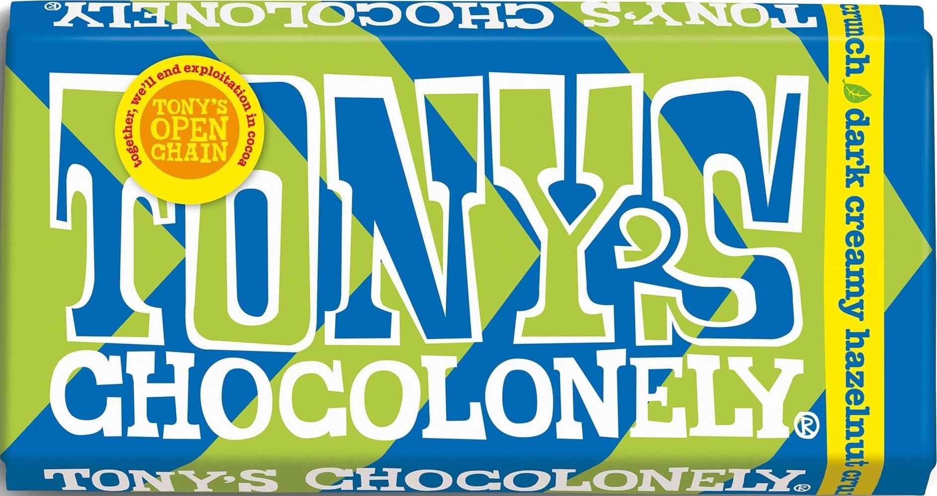 Tony's Chocolonely Dark Creamy Hazelnut Crunch Chocolate Bar - 180g Belgian Fairtrade Chocolate, Gift, 51% Cocoa, Vegan