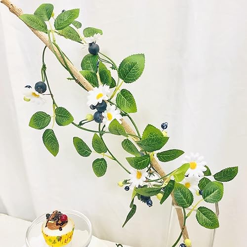 Miniatura 8 de Vid artificial de arándanos, margaritas blancas, bayas, guirnalda verde para boda, hogar, jardín, oficina, hotel, fiesta, decoración artística