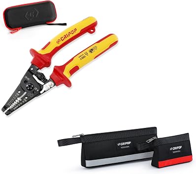 Insulated Wire Stripper and 2 Pack Stand-Up Zipper Bag Tool Pouch
