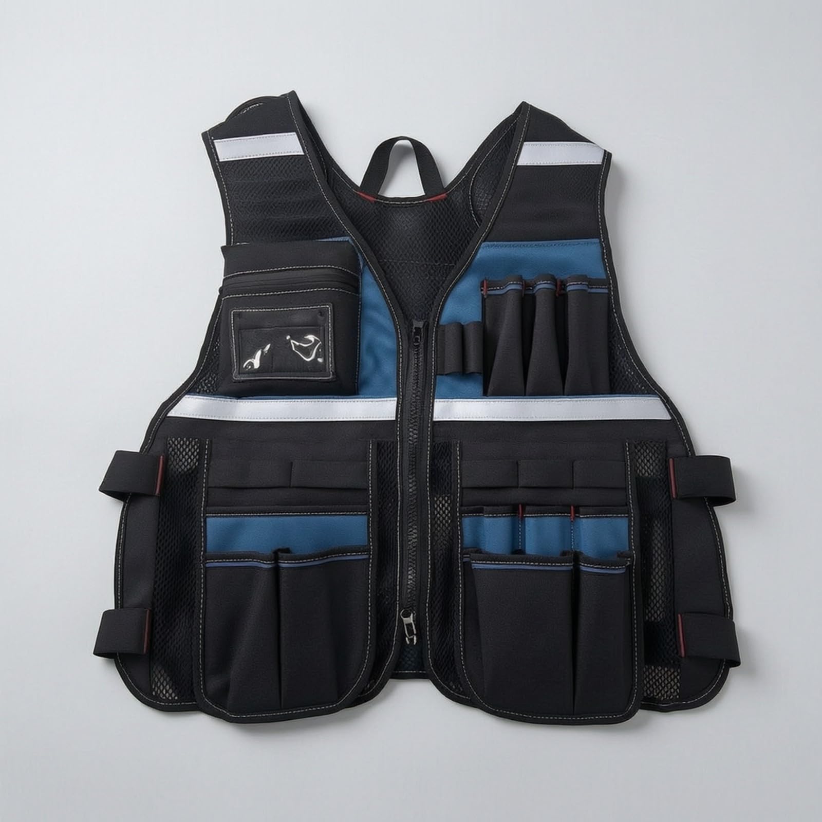 Chaleco Trabajo con Bolsillos Cómodo | Acolchado, Chaleco para Herramientas Tela Oxford, Ajustable, construcción, Almacenes, Electricistas, Carpinteros, Negro