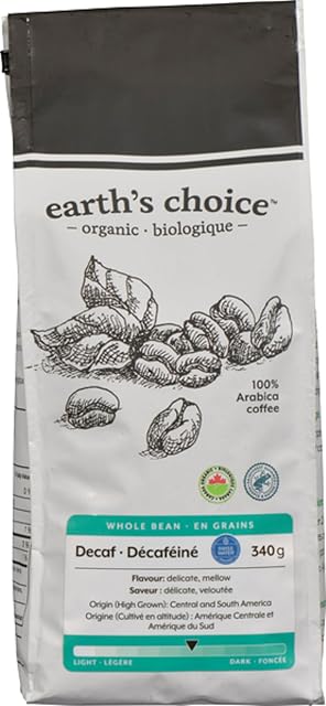 Earth's Choice, Organic Coffee, Haricots entiers en décaféinés d'eau suisse 340g