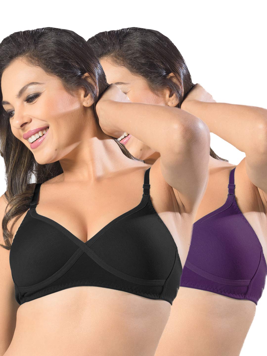 sonari Womens Non Padded Regular Cotton Bra | Wire-Free, Medium Coverage, Sewn-in Bump for Natural Lift, Polycotton Blend Fabric, Hook & Eye Closure, Adjustable Straps - Violet-picture-16