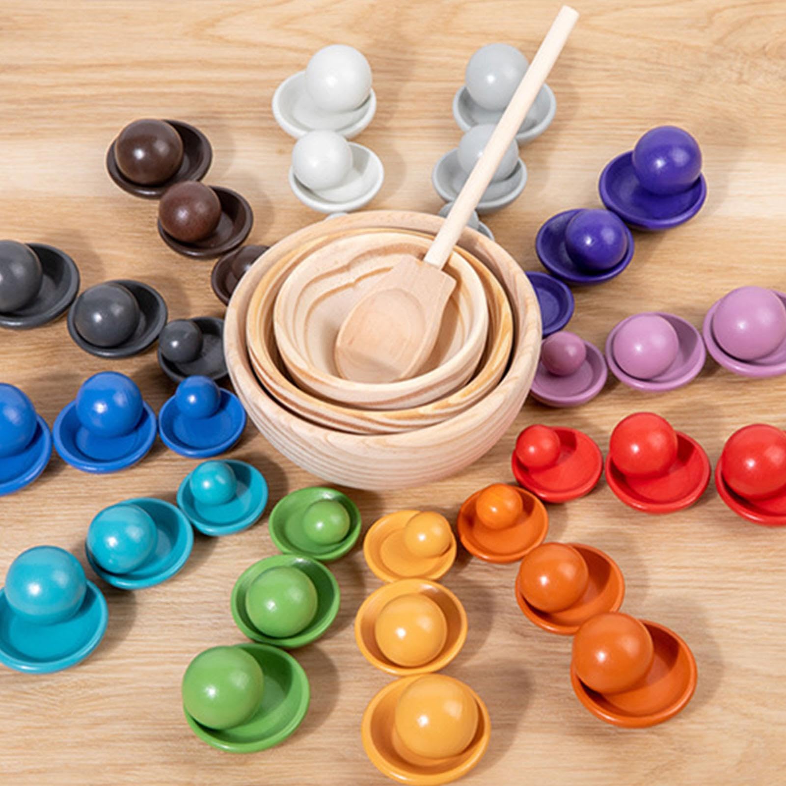 Générique Farbe für – Farbsortier-Set aus Holz mit Bällen, Tellern und | Löffeln, verschiedene Größen, vorschulisch, Feinmotorik