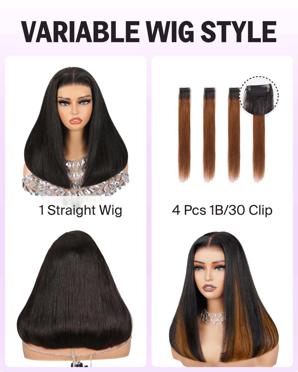 MEGALOOK Salon-Quality Wear and Go Glueless Wig 6x5 Human Hair Wig With 4 Pcs 1B/30 Clip in Hair Extensions Real Pre Cut Lace Pre Bleached Tiny Knots Straight Human Hair Wigs for Black Women 18 Inch - Image 2