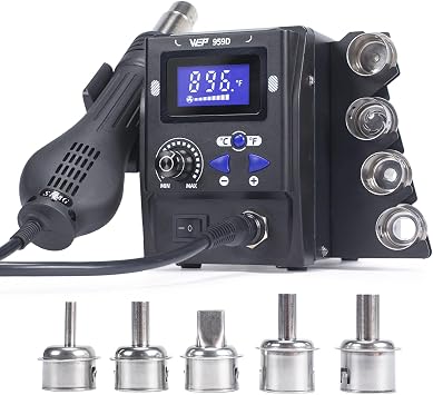 WEP 959D Hot Air SMD Soldering Rework Station with Quick-Change Nozzle System, Nozzle Holder, 5 Additional Nozzles, Adjustable Temperature, C/F Conversion and Buzzer Prompt