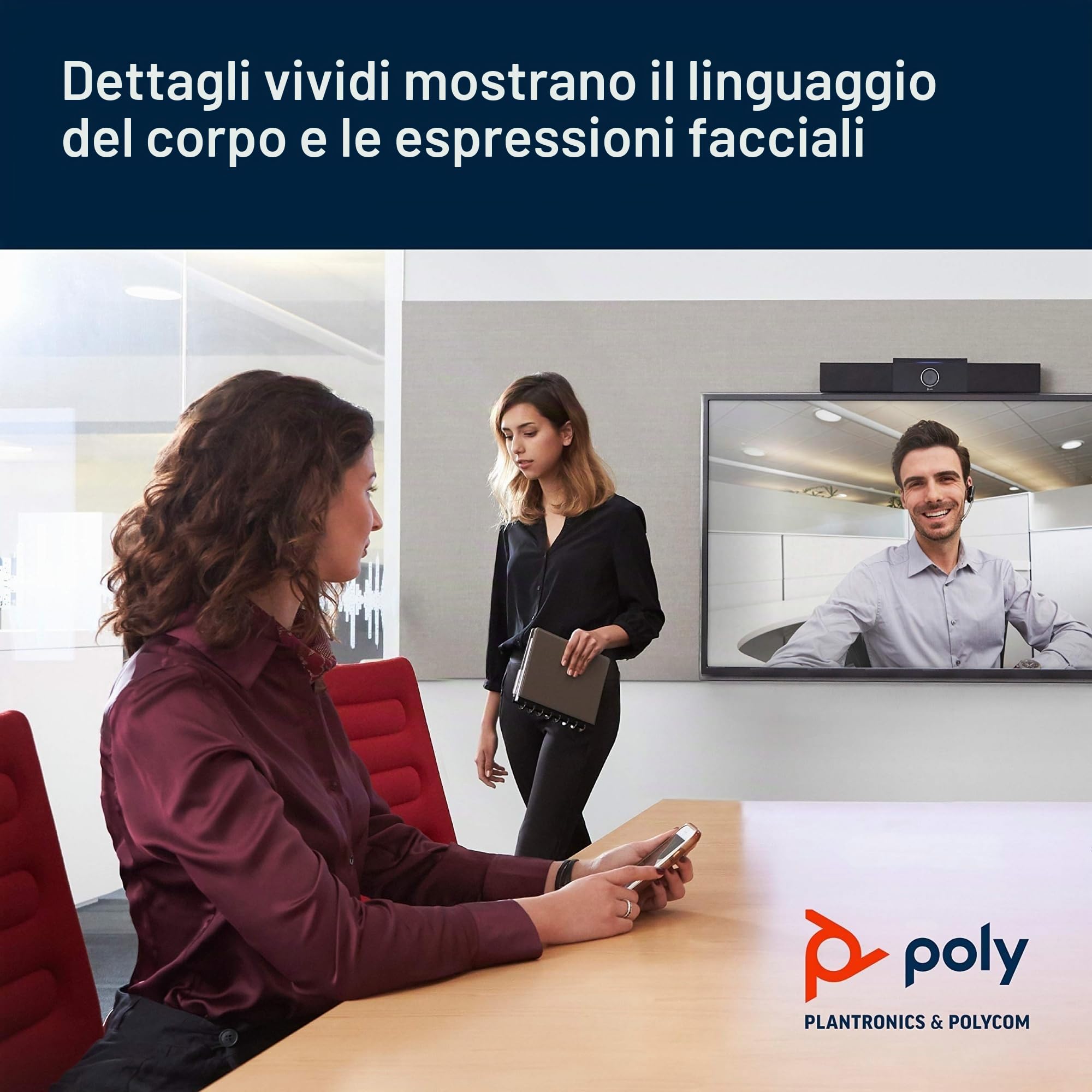 Poly Studio, Barra Video USB, Riduzione dei Rumori, Raggio di Azione del Microfono fino a 4,6 m, Campo Visivo di 120°, Altoparlanti Stereo ad Alta Fedeltà, Videocamera Intelligente 4K, Nera