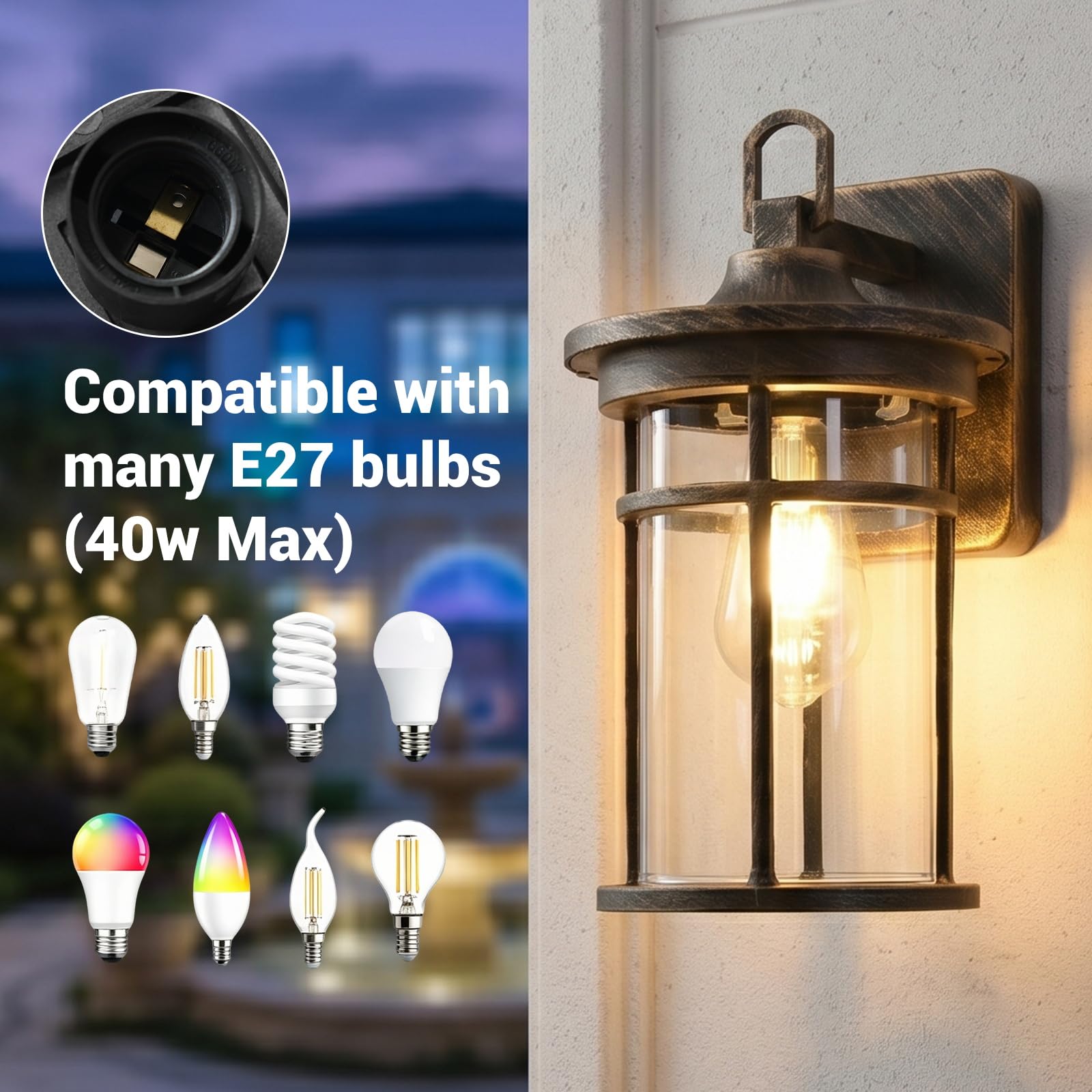 Lampada da parete esterna, lampada esterna vintage con vetro trasparente