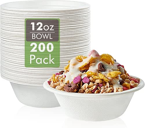 Vplus 200 Pack 12 OZ Paper Bowls, Disposable Compostable Bowls