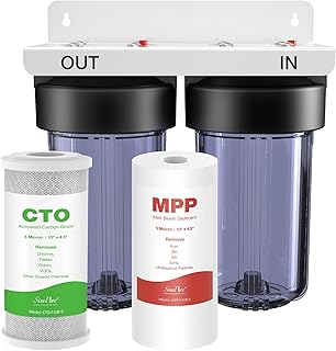 SimPure Whole House Water Filter System, 2-Stage Clear Home Water Pre-Filtration with Carbon and Sediment Filters, Reduce ...