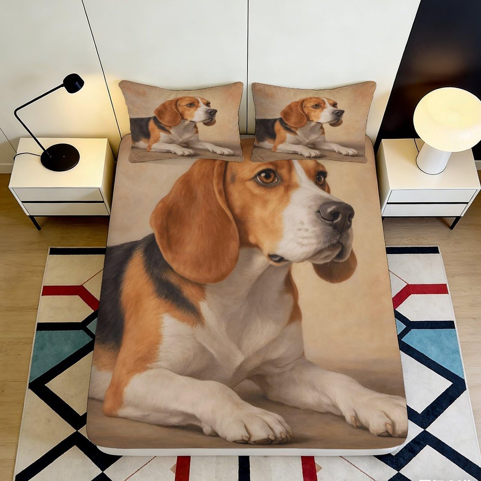 Jqzkxnhpbr Style-5 3D Printed Beagle Dog Fitted Sheet Microfiber Soft Animal Bed Cover For Bedroom Guest Room Mattress Decor 116 90X200x25cm