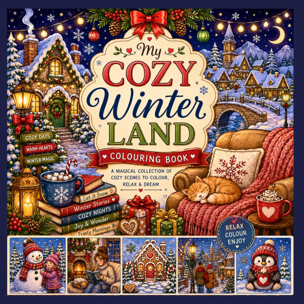 MY COZY WINTER LAND COLOURING BOOK: A magical collection of cozy scenes to colour,relax and dream
