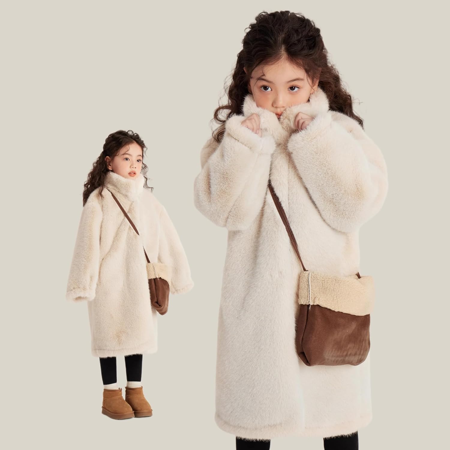 Girls Winter Faux Fur Dress Coat Pea Coat Warm Overcoat Fleece Jacket Casual Trendy Outerwear - Image 4