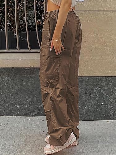 Miniatura 3 de Xineicy Pantalones de paracaídas para mujer, con cordón, holgados, cargo Y2K, pantalones deportivos de tiro bajo