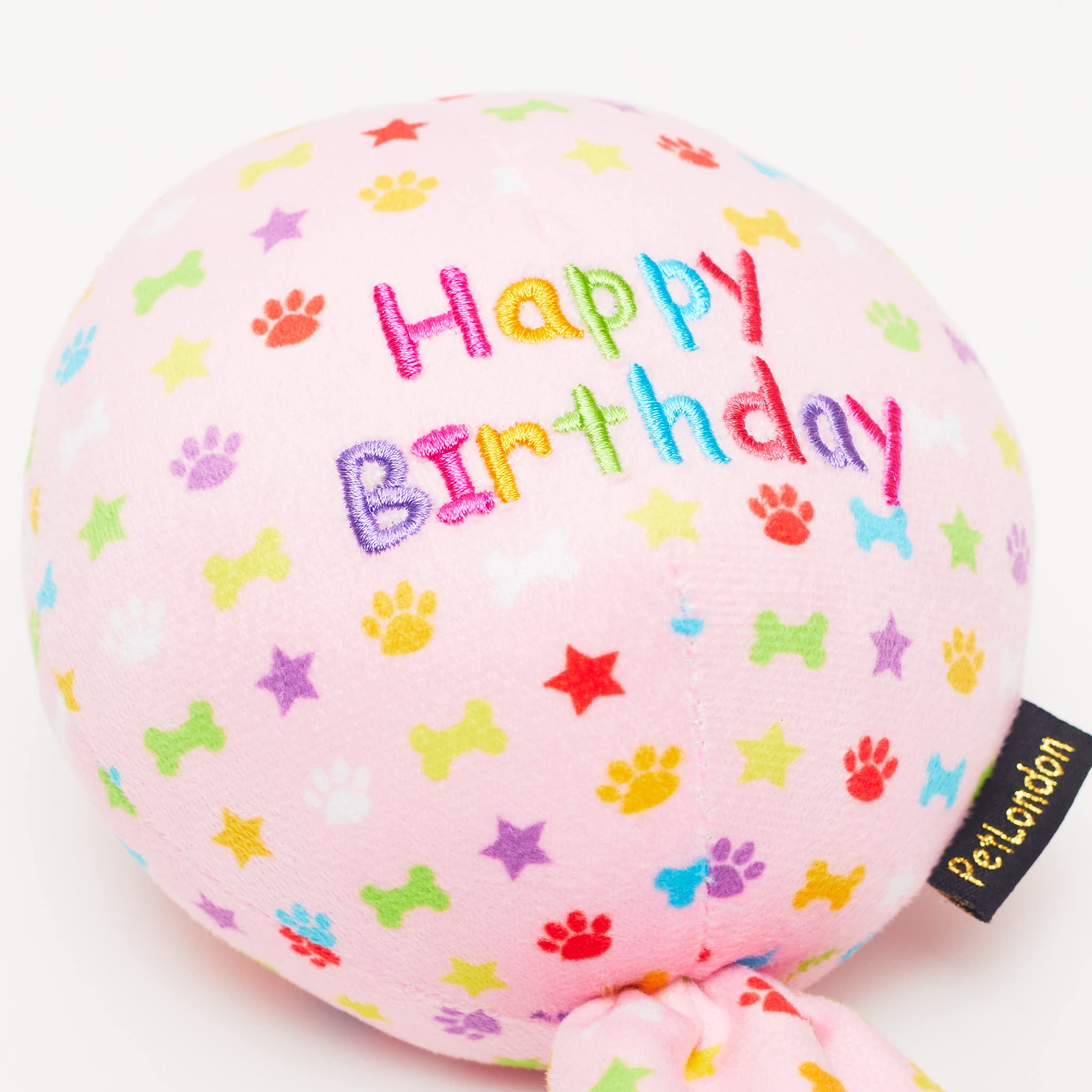 Pet London Geburtstags-Hundespielzeug mit Luftballon, Rosa – Feiern Sie den Hund Happy Birthday – Plüsch, buntes Regenbogen-Konfetti-Muster, Hunde-Party-Geschenk