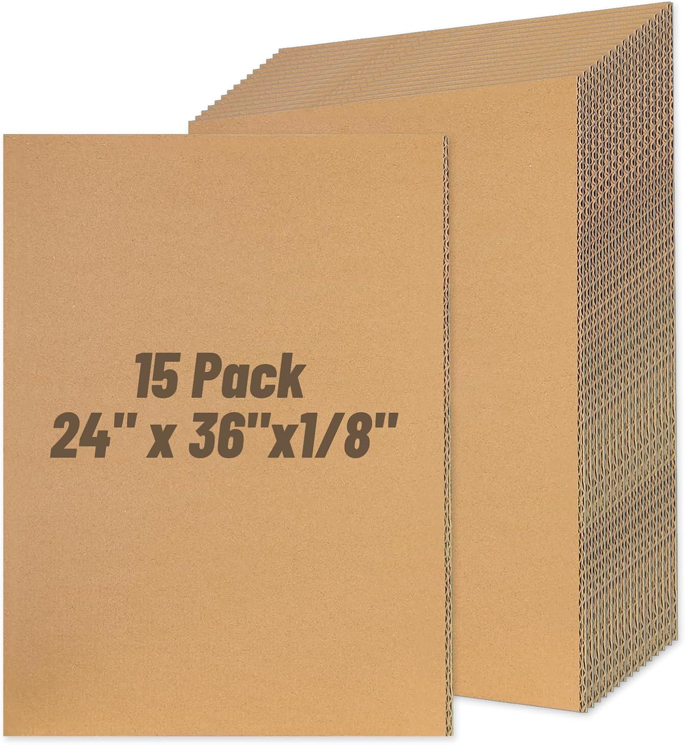 24" x 36" Large Cardboard Sheets, 15 Pack Brown Corrugated Cardboard Sheets, Double Wall Corrugated Poster Board for DIY Projects, School Supplies, Mailing, Packaging, Signboards & Displays