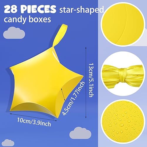 Miniatura 2 de 28 cajas de dulces en forma de estrella de 14 onzas, cajas de regalos de fiesta con cintas colgantes para dulces, envoltura de regalo para
