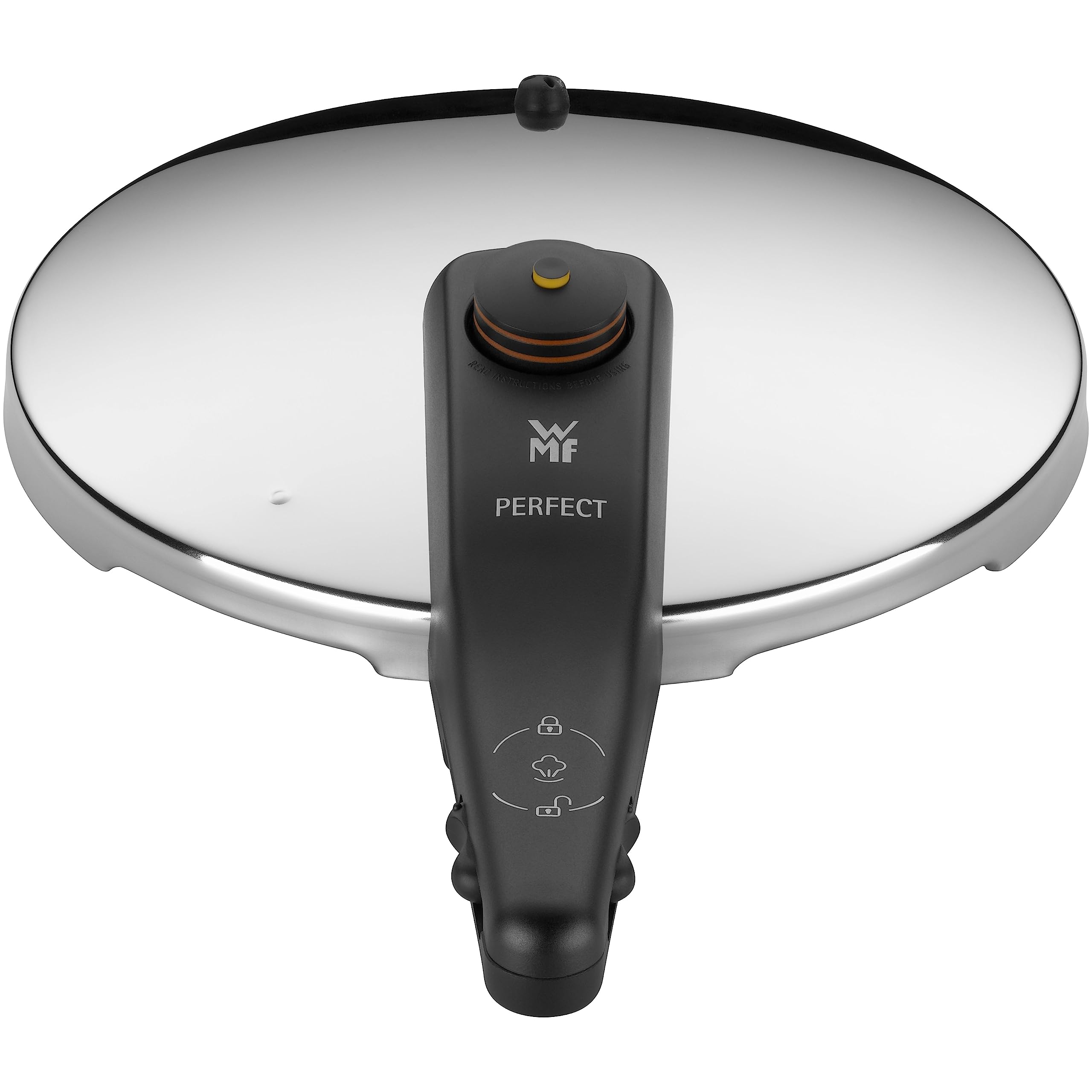 WMF Perfect Ersatzdeckel für Schnellkochtopf 3l, 4,5l, 6,5l 8,5l, Dampfkochtopf 22 cm, Cromargan Edelstahl poliert, Kunststoffgriff, 2 Kochstufen Einhand-Kochstufenregler