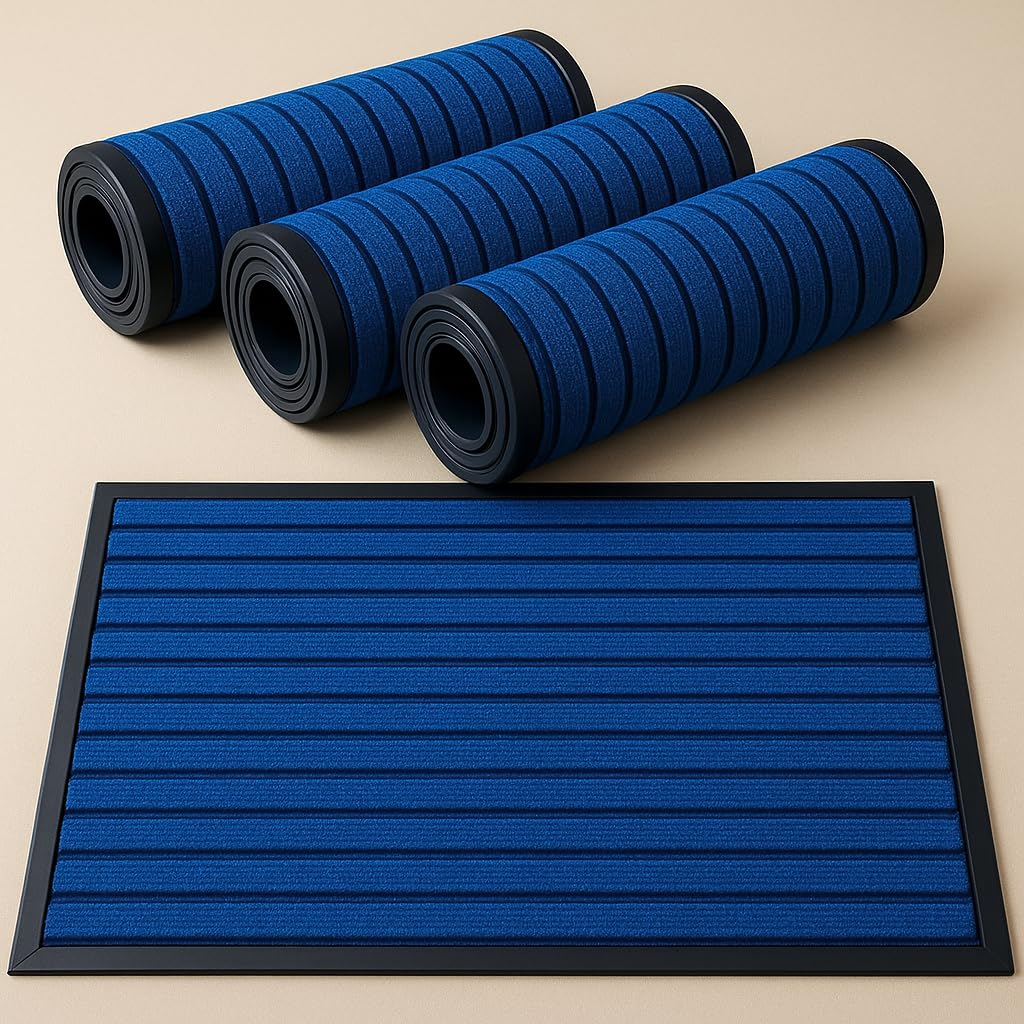 Hafaa Blue Door Mat 4 Pack 50x80 cm Water Absorbent Rubber Mat