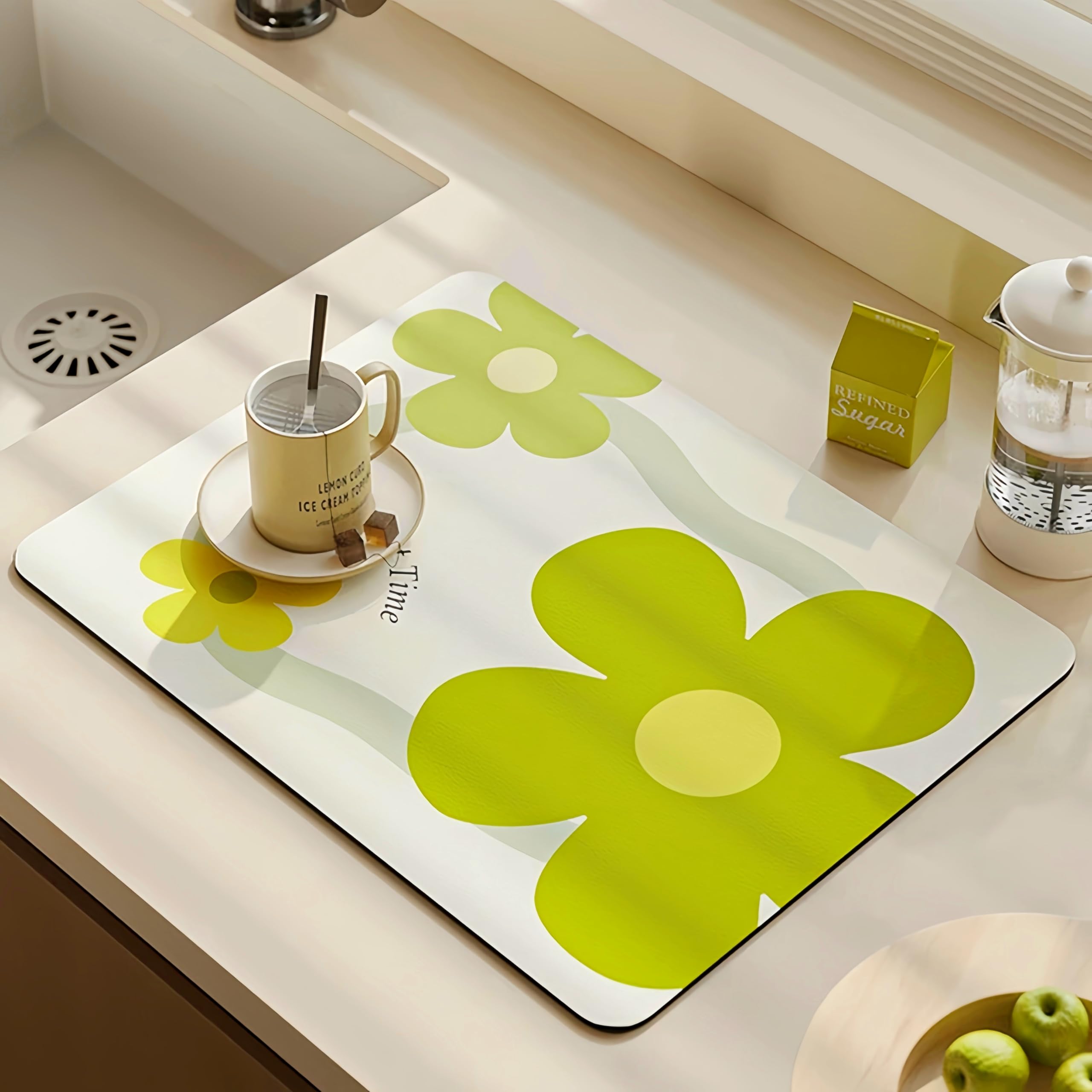 2 Tappetini Assorbenti Per Cucina 40x30cm - Antiscivolo, Motivo Fiori, Per Scolapiatti - Foto 3