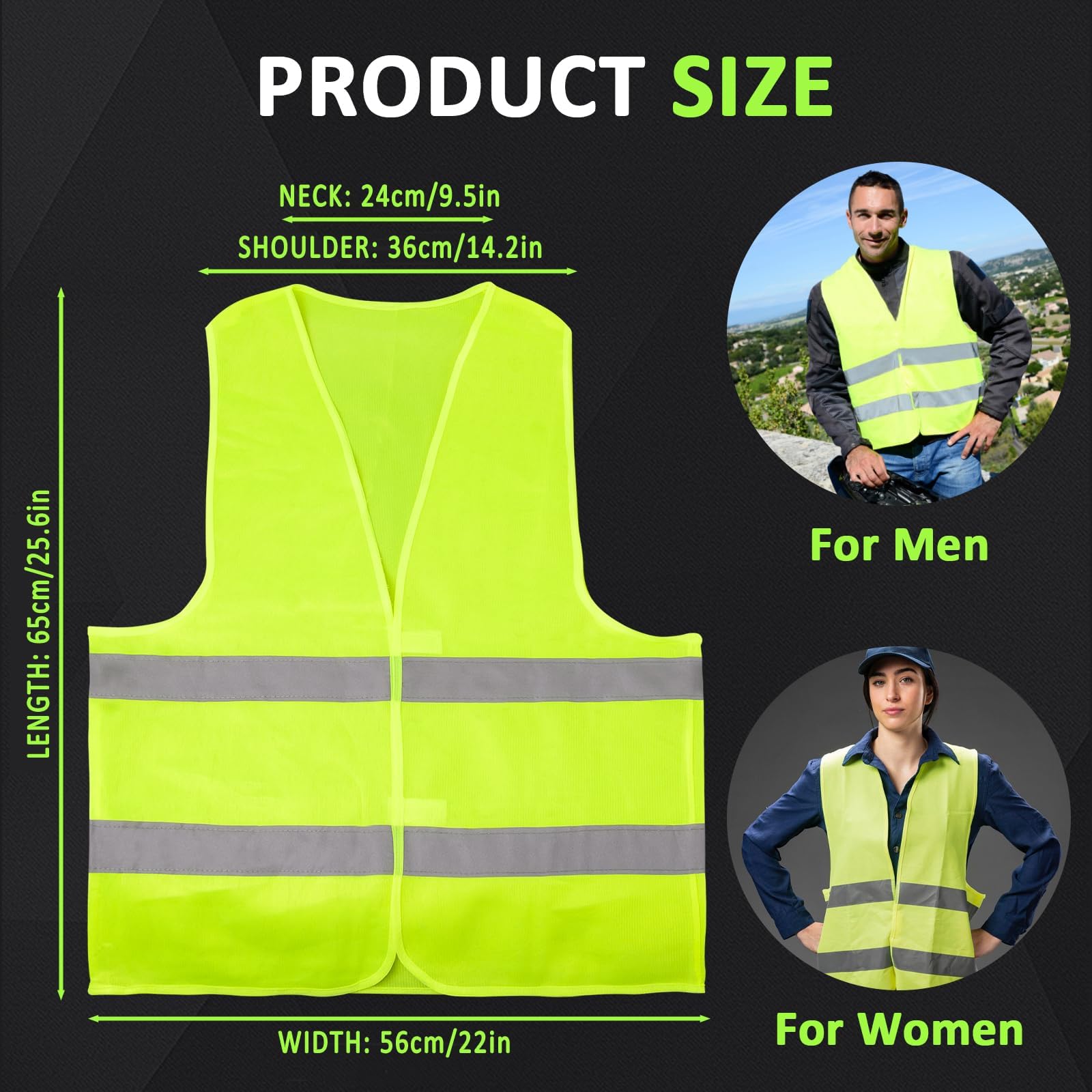 M-Aimee Lot de 20 gilets de sécurité réfléchissants en maille haute visibilité avec bande argentée pour homme et femme