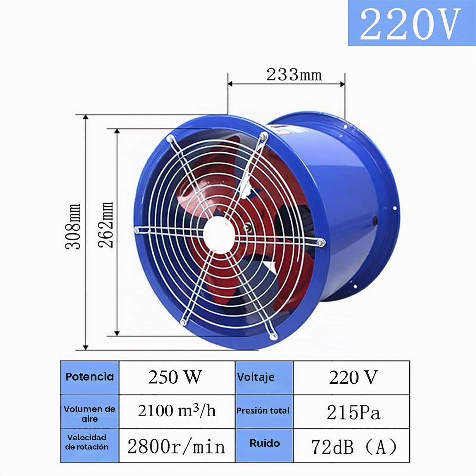 Extractor de Cabina de Pintura de 10 Pulgadas, Ventilador axial de 250 W, Ventilador axial de Tubo cilíndrico de 2800 r/min, Extractor de Pintura de Cabina de pulverización de Tubo de 220 V para COC