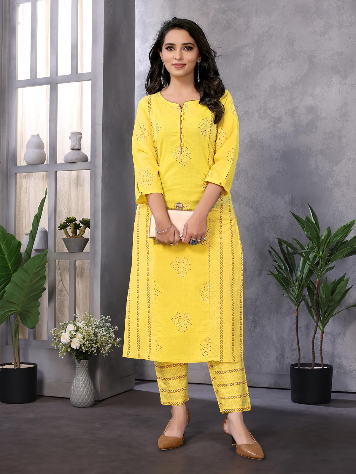 rangita Kurta Damen Hose Kurta Baumwolle bedruckt