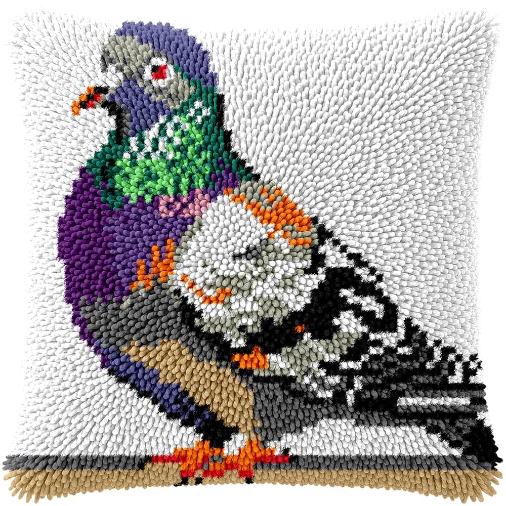 Kitphoenix Diy Crochet Yarn Kits Pigeon Diy Craft Stripe Latch Hook Kit 43Cmx43cm Needlework Crocheting Cushion Embroidery