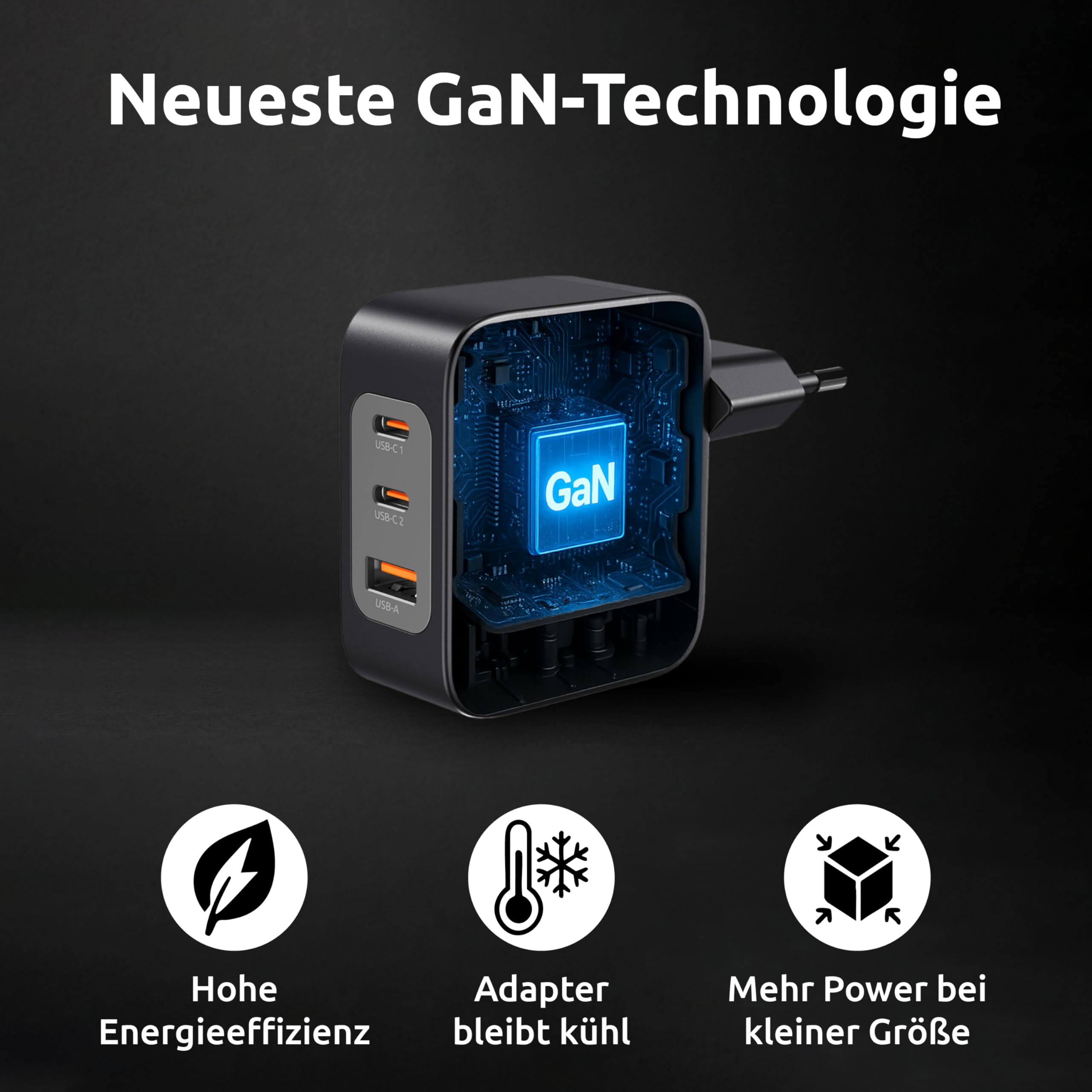 Intenso 100W GaN Schnellladegerät mit USB-C Kabel 2m – 3-Port Netzteil (2X USB-C, 1x USB-A), PD 3.1, PPS & QC 5.0 Fast Charger für MacBook, Laptop, iPhone 16/15, Samsung Galaxy, iPad, Schwarz
