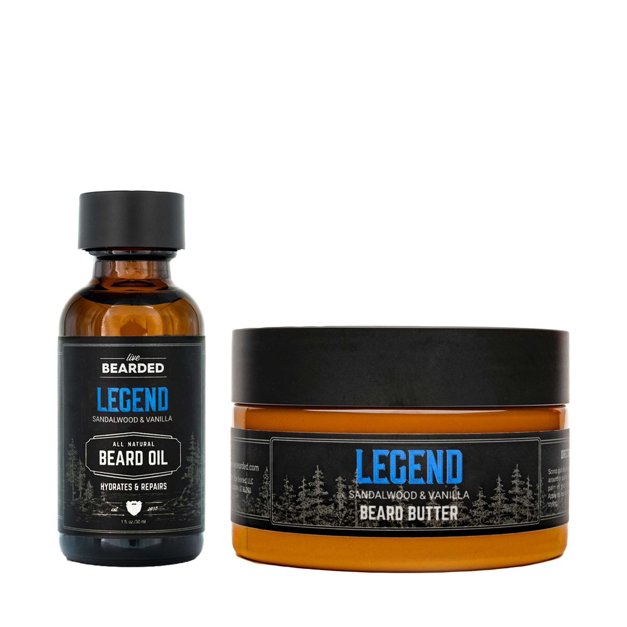 Live Bearded Beard Oil and Butter Grooming Kit - Made in the USA - All-Natural Ingredients with Shea, Argan, Jojoba - Growth Support | Legend Scent - Sandalwood, Vanilla