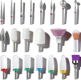 21pcs Nail Router Bits,Diamond and Ceramic Nail Router Bit for Gel Nails 3/32" Electric Nail Router Bit Kit Nail Cutter Accessories Partial Nail Drill Set for Manicure Pedicure