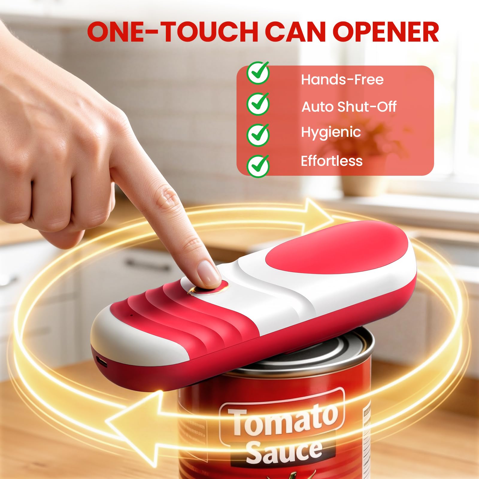 Apriscatole elettrico ricaricabile per anziani con artrite, funzionamento a batteria, funzionamento automatico one-touch, automatico, a mani libere, con bordo liscio