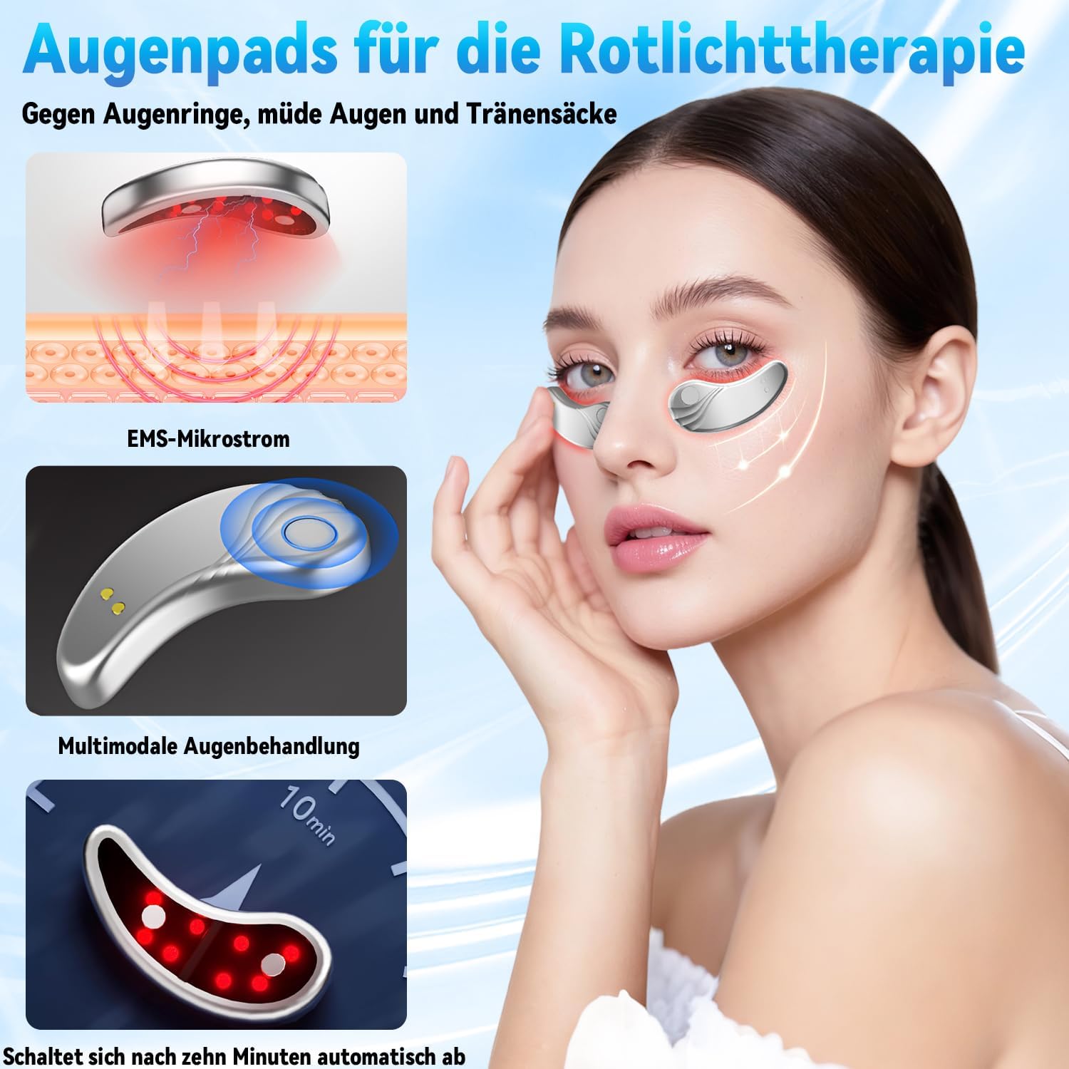 Rotlicht Augenmassagegerät, Eye Massager mit Rotlicht Maske Wärme, Elektrisches Eye Beauty EMS Augenpads, Glow Pads Augen Massagegerät Alltagstauglich, Elektrisch Augenpads Anti Falten