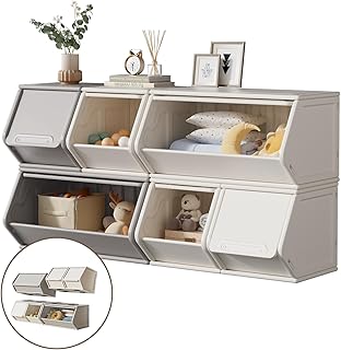UNICOO® 2+4 Free Combination Stackable Plastic Storage Cabinet | Customizable Storage Shelves, Lightweight Organizer, Efficient Storage and Organizer | Home, Office, School, Dorm (2+4 Gray & Cream)