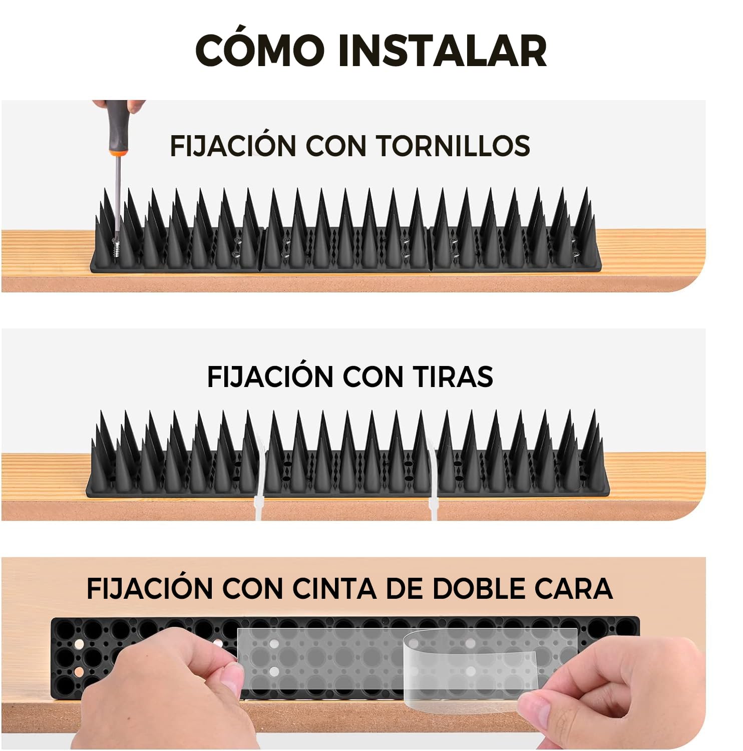 Pinchos Antipalomas 5.7 Metros, Pinchos Anti Gatos, Auyentador de Gatos Plástico, Ahuyentador Palomas, Ahuyentador Gatos para Balcon Terraza Ventana Cercas - 20 Pcs Negro