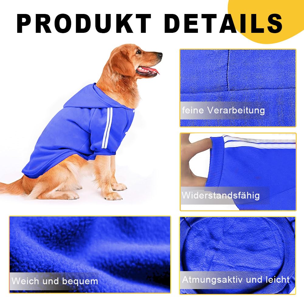Voarge Dog Warm Hoodies Coat, Winter Clothing, Large Dog, Button Design Dog Hoodie, Dog Jumper Large Dogs, Dog Coat (Blue, 5XL) - Image 4
