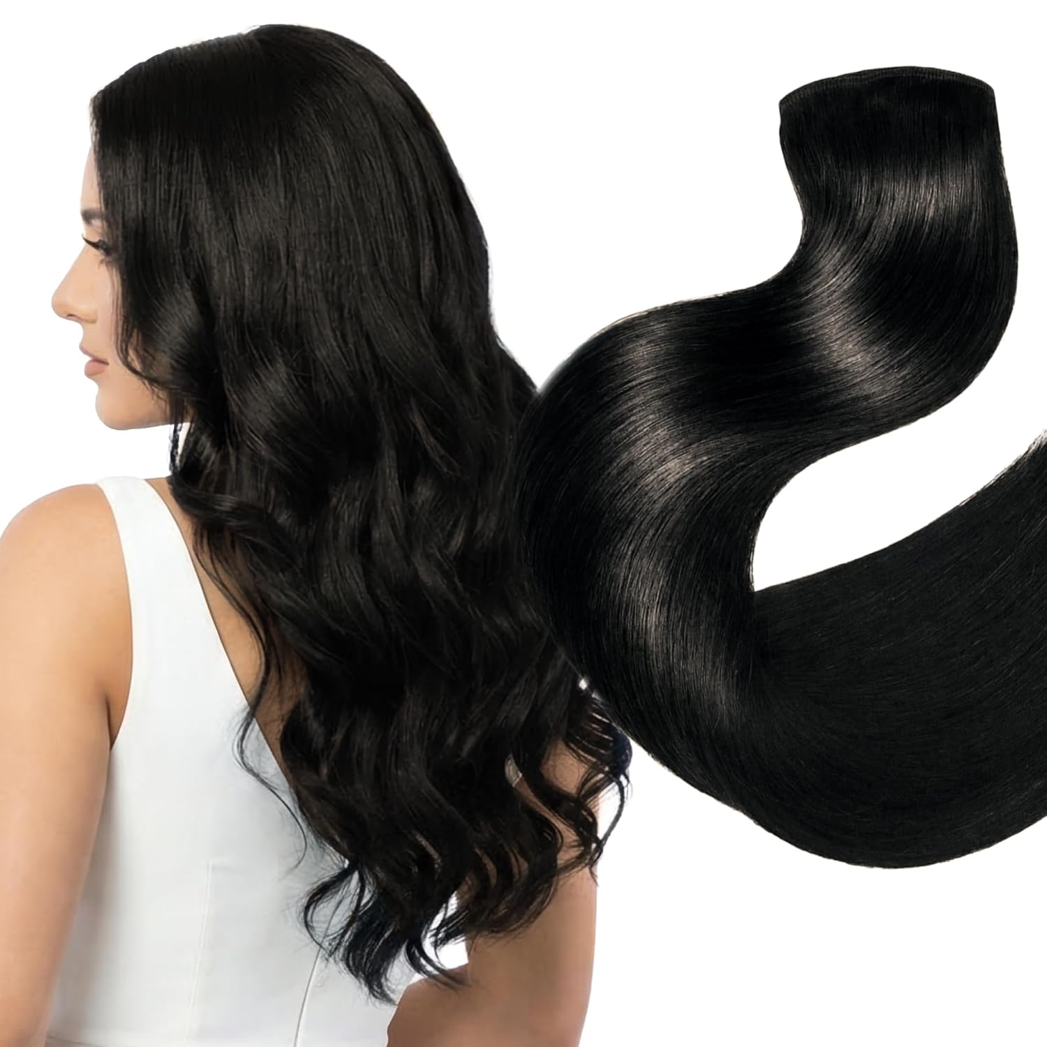 Clip in Hair Extensions Real Human Hair, 16 Inch 120g 7Pcs Remy Human Hair Extensions Clip ins for Women, Natural Looking Soft Silky Straight, 1B Natural Black