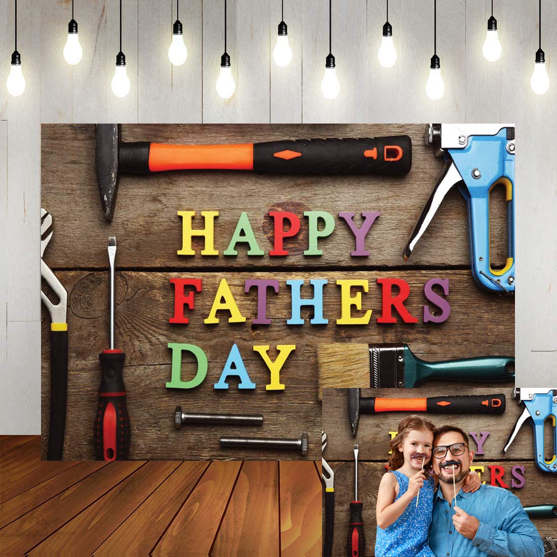 LTLYH 7x5ft Happy Father's Day Photography Background Fixing Tools Backdrops Retro Wood Photo Studio Background Prop Backdrop Fathers Day Decoration