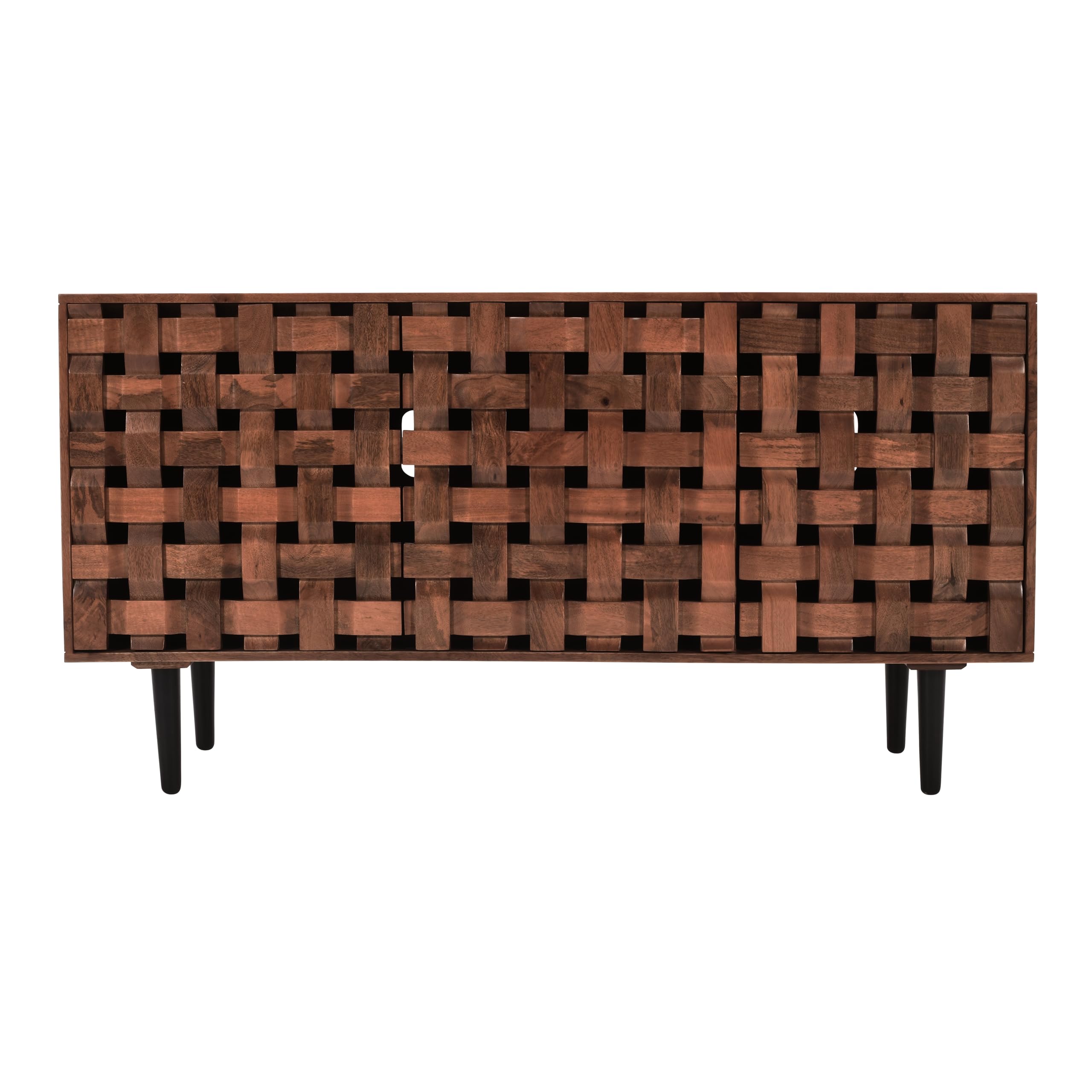 Jofran Trent Solid Wood Modern Woven Accent Storage Cabinet, Chestnut, 60"