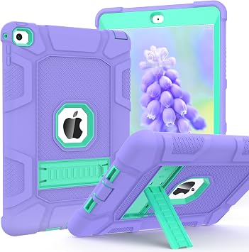 TIMISM Case for iPad Air 2nd Generation 2014, iPad Air 2 Case with Kickstand, 3 in 1 Heavy Duty Shockproof Hybrid Three Layer Protective Cover for iPad Air 2 A1566,A1567, Purple+Green
