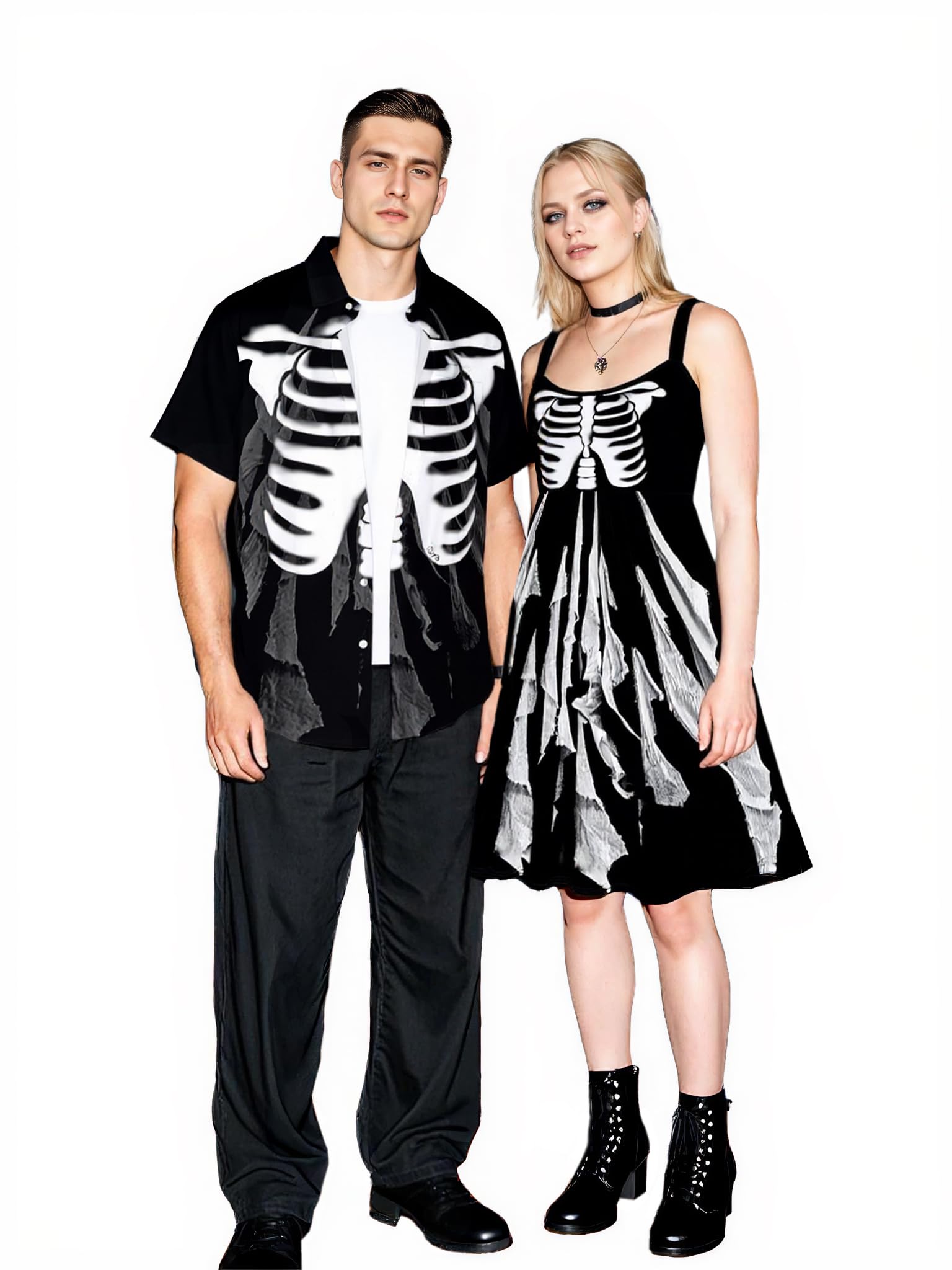 Matchable Couples Hawaiian Men Shirt and Women Vintage Vintage Sleeveless Dress