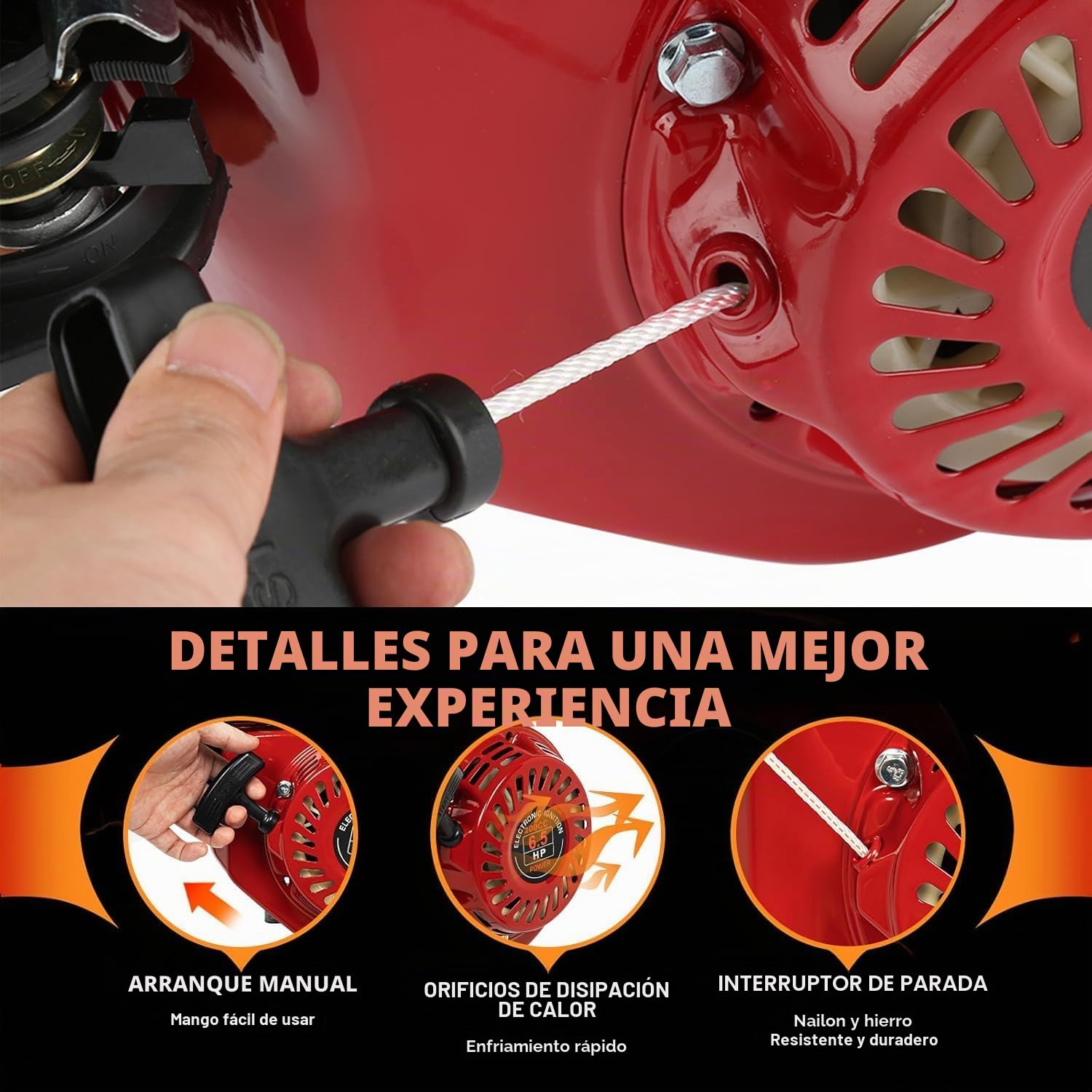 VOBOR Motor de Gasolina OHV,Motor de Gasolina Universal de 4 Tiempos,168f Motor de Gasolina de Disipación Rápida de Calor,6.5hp/4.8kw,Generador de Arranque por Tracción con 20 Mm de Diámetro