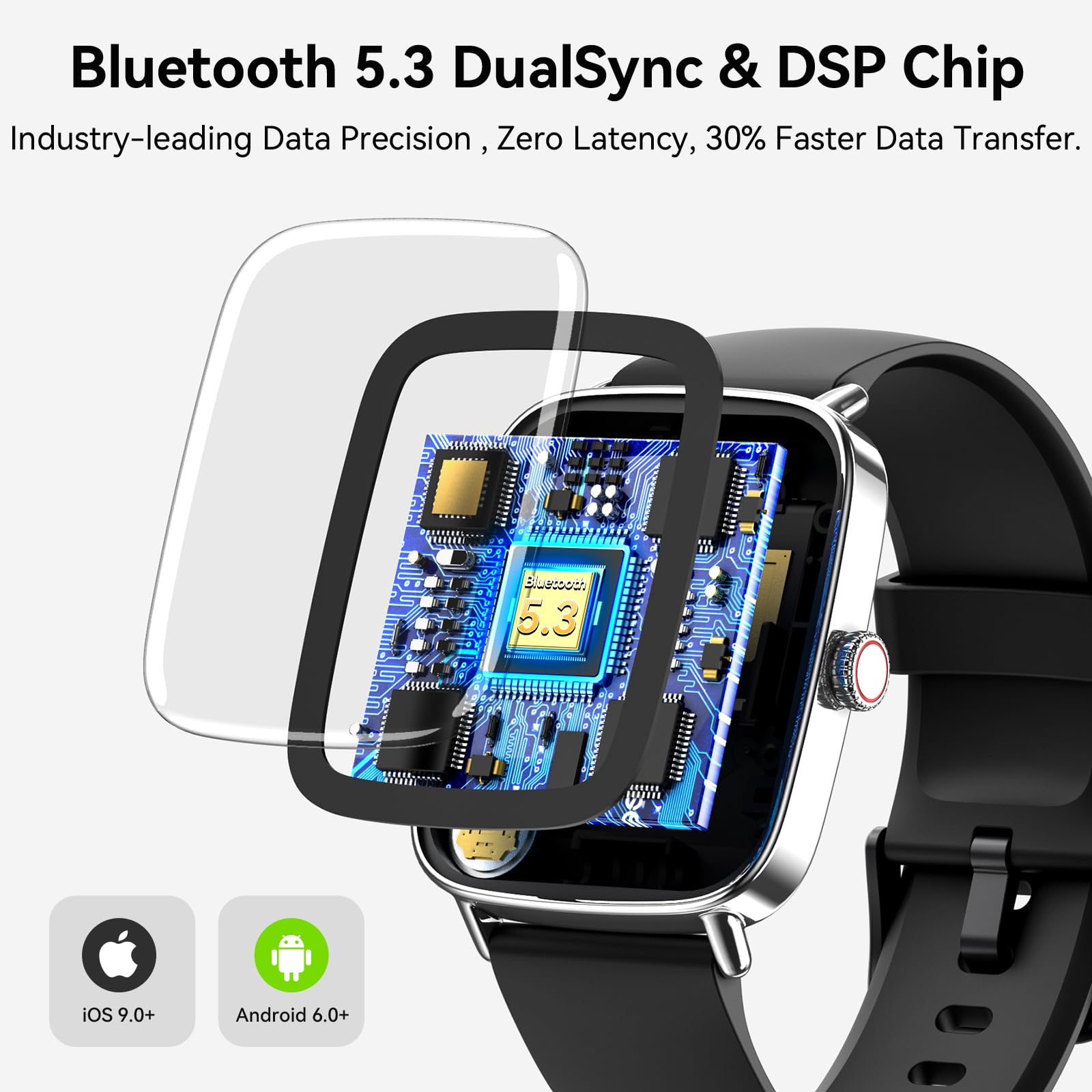 Smart Watch for Women Men, 1.85" HD AMOLED Fitness Tracker (Answer/Call) with 24/7 Heart Rate/Sleep/SpO2 Monitor for iPhone & Android, 120+ Sports Modes Smartwatch with IP68 Waterproof, 2 Bands — view 2